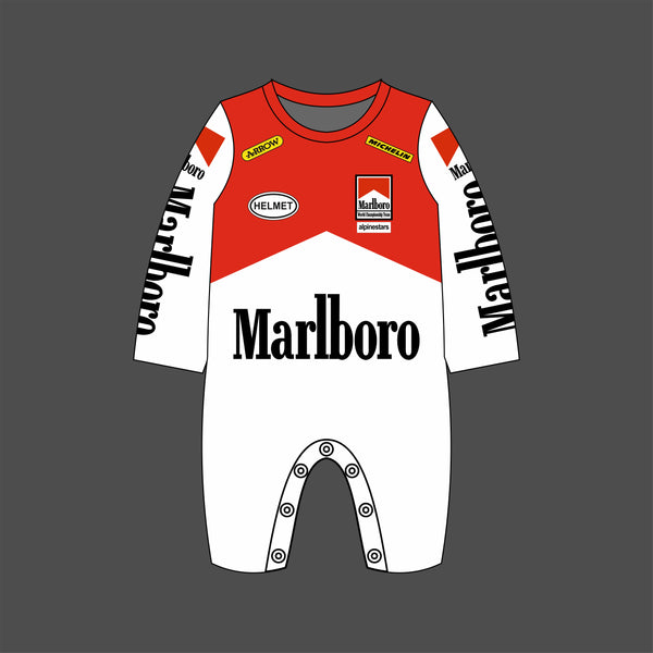 Marlboro White & Red Full-Body Baby Suit – Sublimated Design