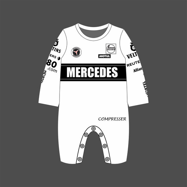 Mercedes White Full-Body Baby Suit – Sublimated Design